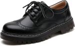 Women's Vintage Oxford Shoe,Perforated Lace-up Round Toe Leather Low Heel Brogues Shoe for Girls Ladies Women