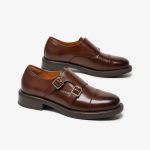 Monk Strap Loafers, Women Leather Loafers, Cap Toe Slip-Ons Waxed Calfskin Loafer Flats for Business Casual Dress Women Shoes - Image 2