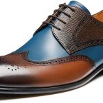 Men's Dress Shoes Two Tone Wingtip Genuine Cowhide Leather Oxford Shoes with Brogue Formal Business Wedding Derby Shoes