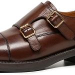 Monk Strap Loafers, Women Leather Loafers, Cap Toe Slip-Ons Waxed Calfskin Loafer Flats for Business Casual Dress Women Shoes