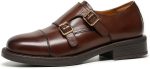 Monk Strap Loafers, Women Leather Loafers, Cap Toe Slip-Ons Waxed Calfskin Loafer Flats for Business Casual Dress Women Shoes